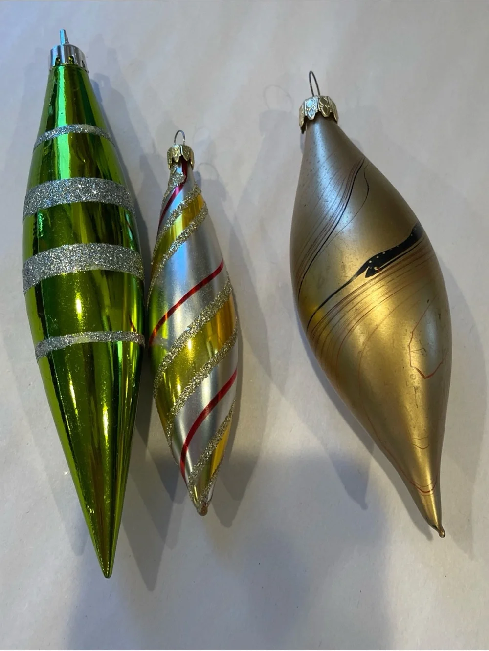 Lot of 3 Vintage Tall/Long/Skinny Teardrop Icicle Glass Christmas Ornaments